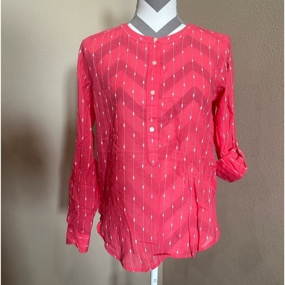 LOFT Coral Top with white embroidery, NWT!